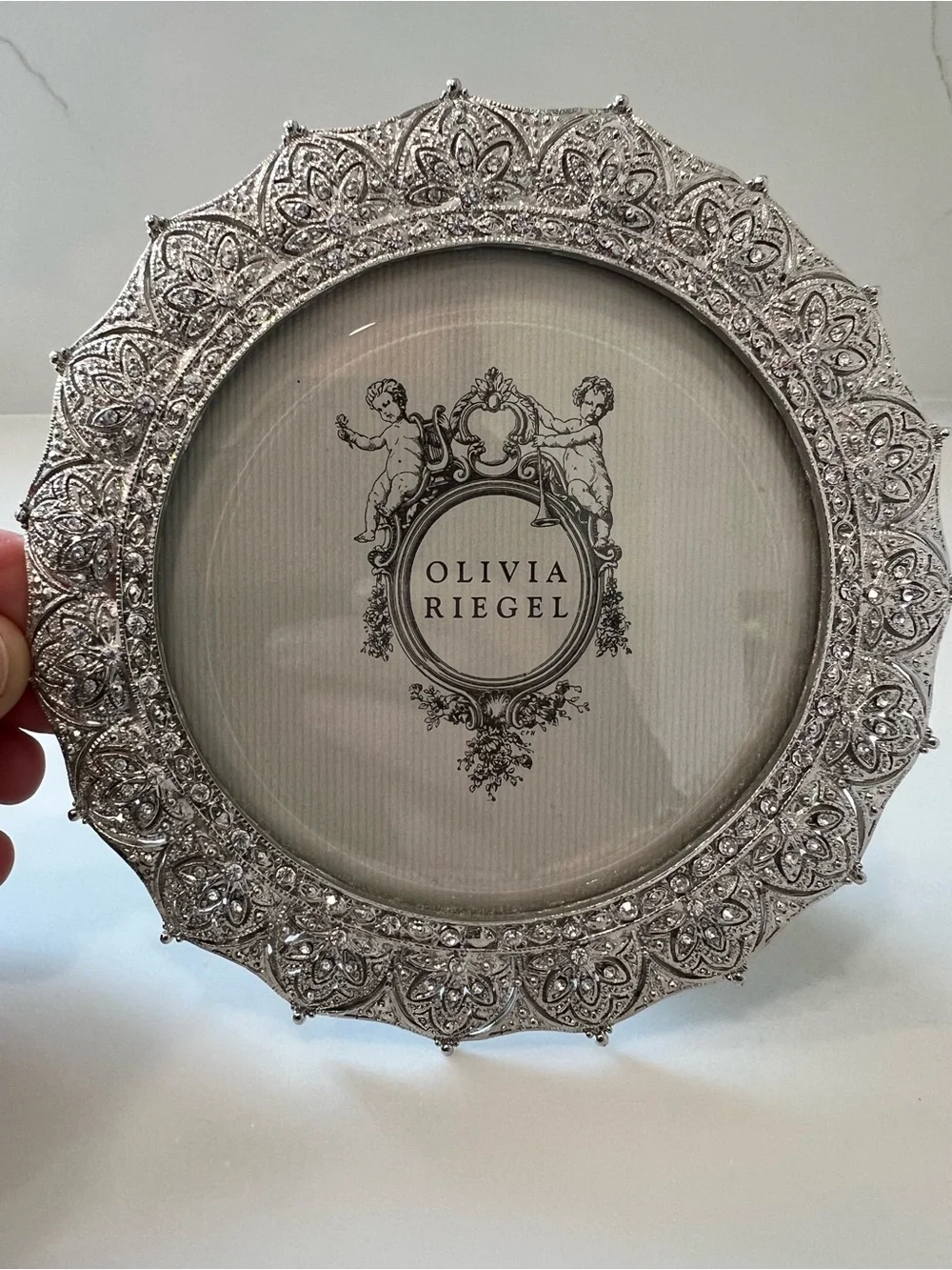 Olivia Riegel Ornate Silver and Rhinestone Round Picture Frame
